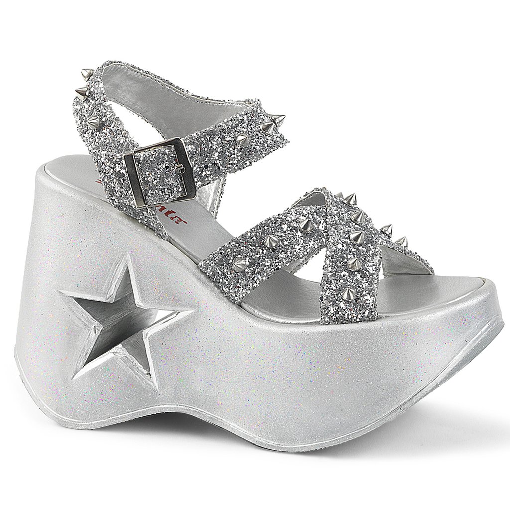 Chaussures Plateforme Demonia Dynamite 02 Glitter Femme - Argent 63175-YSAL